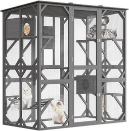 Produktbild von GarveeMore Katzentoilette Großes Holz Catio Outdoor Cat Gehäuse mit Perches und Condos