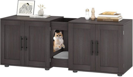 Produktbild von GarveeMore Katzentoilette verstecktes aus Holz mit Doppelraum für 2 Katzen, 55" großes verstecktes Katzentoilettengehäusemöbel mit Doppelzimmern