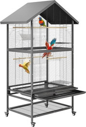 Produktbild von GarveeMore Vogelkäfig mit 4 Metallfutterspendern, Holzstangen und Lagerregal