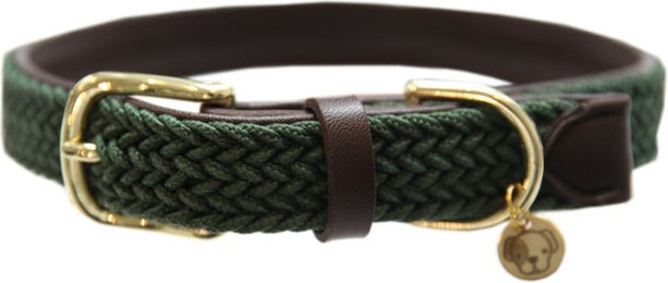 Geflochtenes Nylon-Hundehalsband Olivgrün XS 37cm – Bild 1 von 9