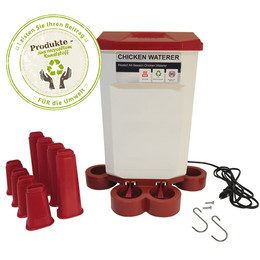 Produktbild von Geflügeltränke mit 4 Tränkebecken & Heizung - Recycling-11 Liter- Hühner Tränke