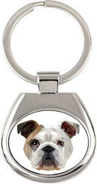 Produktbild von Geometrischer Schlüsselanhänger Bulldogge mit Foto und Aufschrift Art-Dog weiß