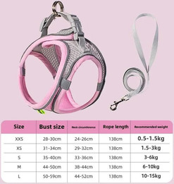 Produktbild von Geschirre für Hunde Seil Welpenhalsband Kleidung Weste Brust Reflektierend und Atmungsaktiv Verstellbar Outdoor Walking Haustierbedarf S 3-6kg rosa