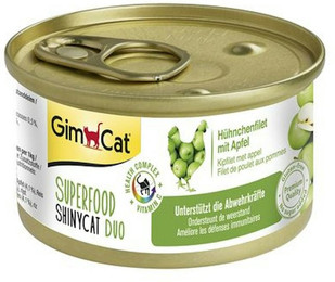 Produktbild von GimCat Superfood ShinyCat Duo 70 Gramm Katzennassfutter 24 x 70 Gramm Hünchenfilet mit Äpfeln