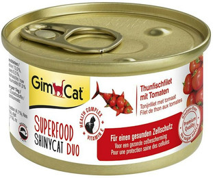 Produktbild von GimCat Superfood ShinyCat Duo 70 Gramm Katzennassfutter 24 x 70 Gramm Thunfischfilet mit Tomaten