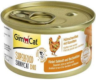 Produktbild von GimCat Superfood ShinyCat Duo 70 Gramm Katzennassfutter Sparpaket 48 x 70 Gramm Hühnchenfilet mit Karotten