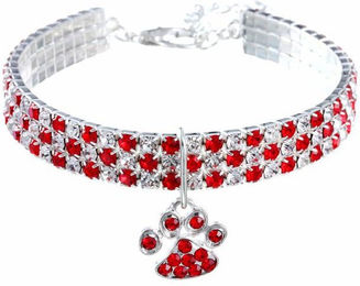 Produktbild von Glänzende Zirkonia-Halsbänder für Hunde, langlebige Halskette aus Legierung mit verlängerter Kette für kleine und mittelgroße Haustiere, rosa Partygeschenke, Hunde- und Katzenhalskette S