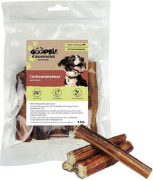 Produktbild von GOOPSI Ochsenziemer 5 Stück - getrocknet, ca. 15 cm lang, Hundesnack, 5St., Harter Kauartikel, Leckerli naturbelassen, Hundesnack proteinreich