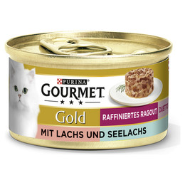 Produktbild von Gourmet Gold Raffiniertes Ragout Duetto mit Lachs und Seelachs - 12 x 85 g