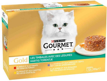 Produktbild von Gourmet Gold Raffiniertes Ragout Fleisch Mix mit Gemüse - 12 x 85 g