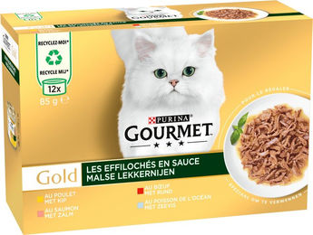 Gourmet Gold Zarte Häppchen - Huhn, Lachs, Rind & Meeresfisch - 12 x 85 g – Bild 1 von 4