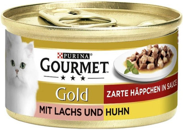 Produktbild von GOURMET Gold Zarte Häppchen in Sauce mit Lachs und Huhn - 12 x 85 g