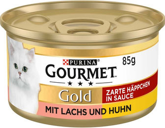 Produktbild von GOURMET Gold Zarte Häppchen in Sauce mit Lachs und Huhn - 48 x 85 g