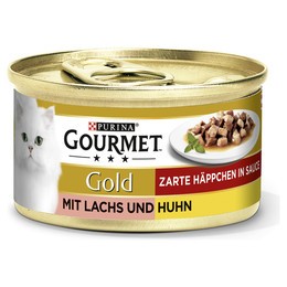 Produktbild von Gourmet Gold Zarte Häppchen mit Lachs und Huhn - 12 x 85 g