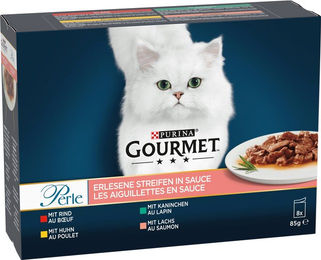 Produktbild von Gourmet Perle Erlesene Streifen Fleischmix und Lachs - 8 x 85 g