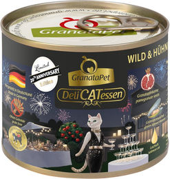 Produktbild von Granatapet DeliCatessen Jubiläumsedition - Sparpaket: Wild & Hühnerherzen mit Lachsöl (12 x 200 g)