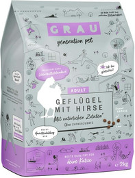Produktbild von grau Geflügel + Hirse Katze Katzentrockenfutter Sparpaket 2 x 2 Kilogramm