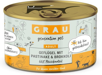Produktbild von grau Hund 200 Gramm Hundenassfutter Sparpaket 12 x 200 Gramm Geflügel + Pastinake & Brokkoli