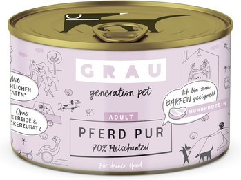 Produktbild von grau Hund 200 Gramm Hundenassfutter Sparpaket 12 x 200 Gramm Pferd pur