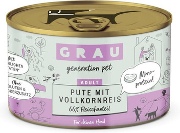 Produktbild von grau Hund 200 Gramm Hundenassfutter Sparpaket 12 x 200 Gramm Pute mit Vollkornreis