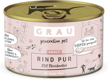 Produktbild von grau Hund 200 Gramm Hundenassfutter Sparpaket 12 x 200 Gramm Rind pur