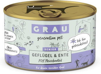 Produktbild von grau Hund 200 Gramm Hundenassfutter Sparpaket 12 x 200 Gramm Senior Geflügel & Ente