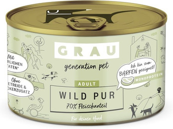 Produktbild von grau Hund 200 Gramm Hundenassfutter Sparpaket 12 x 200 Gramm Wild pur