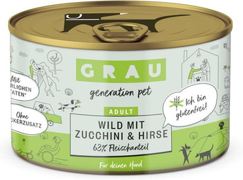 Produktbild von grau Hund 200 Gramm Hundenassfutter Sparpaket 12 x 200 Gramm Wild + Zucchini & Hirse