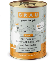 Produktbild von grau Hund 400 Gramm Hundenassfutter Sparpaket 12 x 400 Gramm Geflügel + Pastinake & Brokkoli