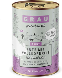 Produktbild von grau Hund 400 Gramm Hundenassfutter Sparpaket 12 x 400 Gramm Pute mit Vollkornreis