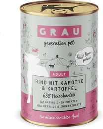Produktbild von grau Hund 400 Gramm Hundenassfutter Sparpaket 12 x 400 Gramm Rind + Karotte & Kartoffel