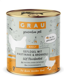Produktbild von grau Hund 800 Gramm Hundenassfutter Sparpaket 12 x 800 Gramm Geflügel + Pastinake & Brokkoli