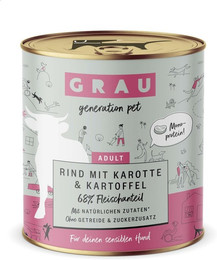 Produktbild von grau Hund 800 Gramm Hundenassfutter Sparpaket 12 x 800 Gramm Rind + Karotte & Kartoffel