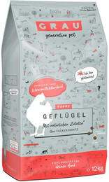 Produktbild von grau Junior Geflügel Hund Hundetrockenfutter Sparpaket 2 x 12 Kilogramm