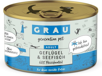 Produktbild von grau Katze 200 Gramm Katzennassfutter Sparpaket 12 x 200 Gramm Geflügel & Seefisch