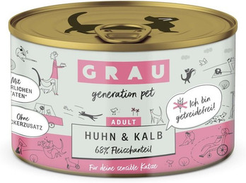 Produktbild von grau Katze 200 Gramm Katzennassfutter Sparpaket 12 x 200 Gramm Huhn & Kalb