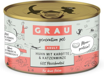Produktbild von grau Katze 200 Gramm Katzennassfutter Sparpaket 12 x 200 Gramm Huhn & Karotte & Katzenminze