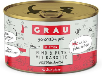 Produktbild von grau Katze 200 Gramm Katzennassfutter Sparpaket 12 x 200 Gramm Kitten Rind & Pute mit Karotte
