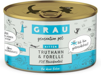 Produktbild von grau Katze 200 Gramm Katzennassfutter Sparpaket 12 x 200 Gramm Kitten Truthahn & Forelle