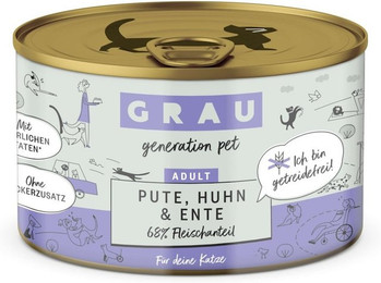 Produktbild von grau Katze 200 Gramm Katzennassfutter Sparpaket 12 x 200 Gramm Pute & Huhn & Ente