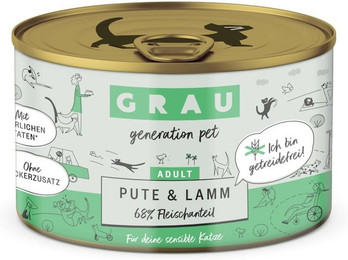 Produktbild von grau Katze 200 Gramm Katzennassfutter Sparpaket 12 x 200 Gramm Pute & Lamm
