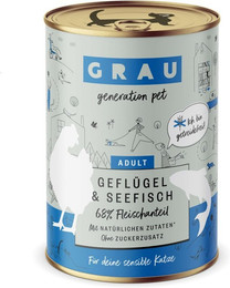 Produktbild von grau Katze 400 Gramm Katzennassfutter Sparpaket 12 x 400 Gramm Geflügel & Seefisch