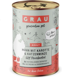 Produktbild von grau Katze 400 Gramm Katzennassfutter Sparpaket 12 x 400 Gramm Huhn & Karotte & Katzenminze