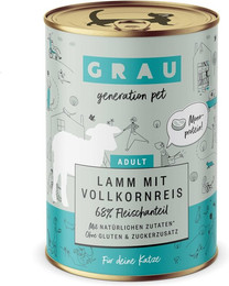 Produktbild von grau Katze 400 Gramm Katzennassfutter Sparpaket 12 x 400 Gramm Lamm & Reis