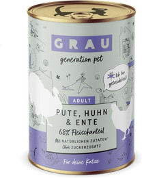 Produktbild von grau Katze 400 Gramm Katzennassfutter Sparpaket 12 x 400 Gramm Pute & Huhn & Ente