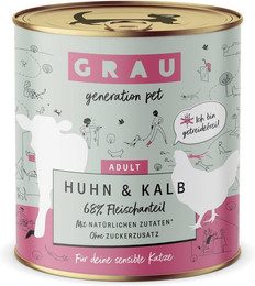 Produktbild von grau Katze 800 Gramm Katzennassfutter 6 x 800 Gramm Huhn & Kalb
