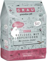 Produktbild von grau Kitten Geflügel + Superfoods Katzentrockenfutter Sparpaket 2 x 2 Kilogramm