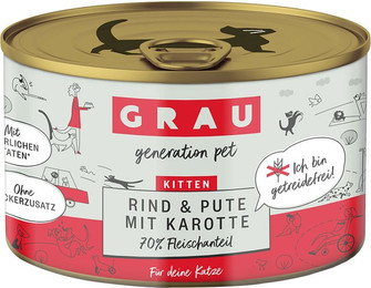 Produktbild von GRAU Kitten Nassfutter Rind, Pute & Karotte - 6 x 200 g