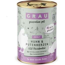 Produktbild von Grau Nassfutter für Katzen Huhn & Putenherzen - 6 x 400 g