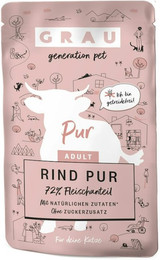 Produktbild von grau Pouchbeutel 125 Gramm Katzennassfutter 16 x 125 Gramm Rind pur